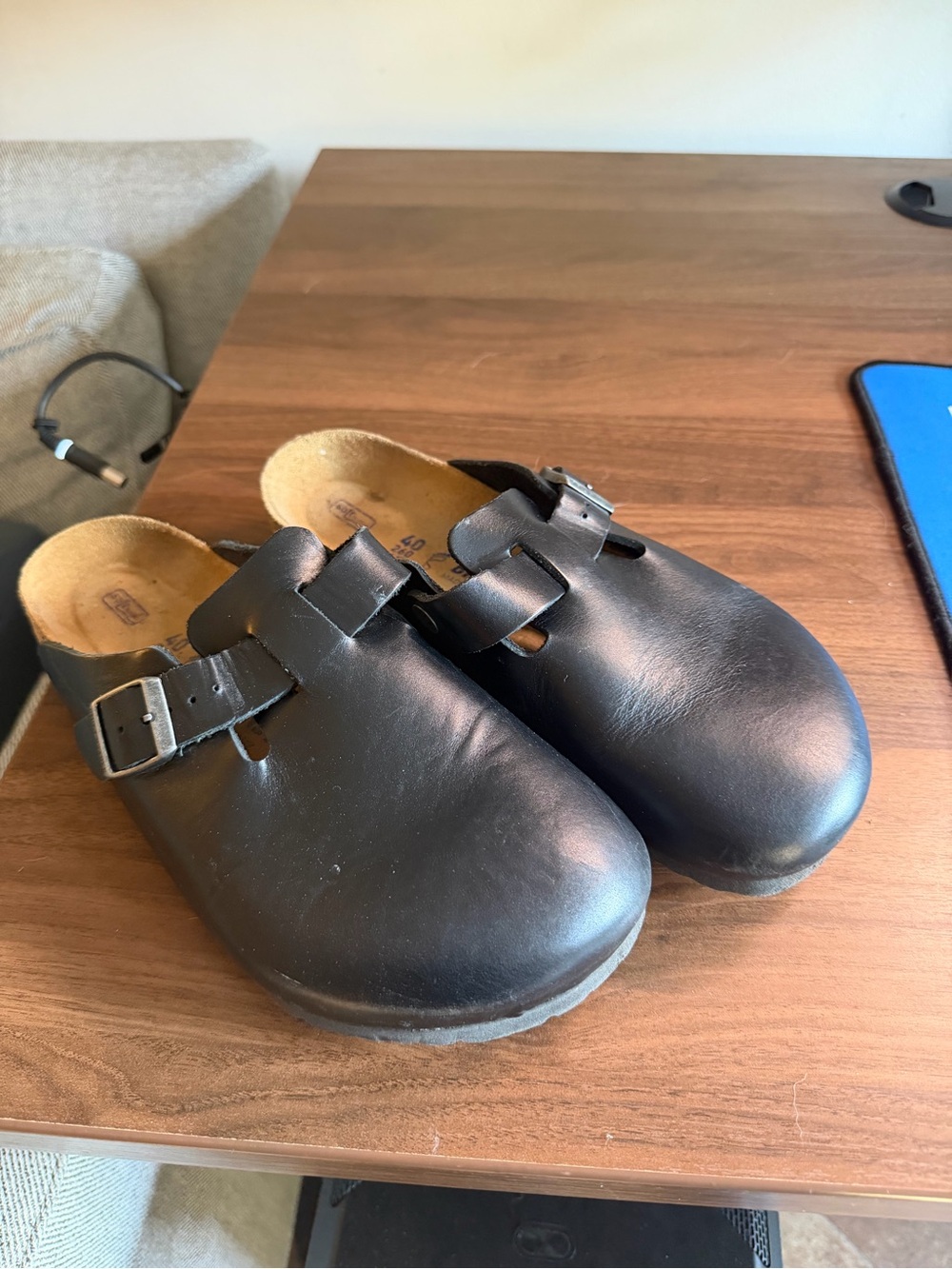 Birkenstock Men's Black Leather Slip-On Clogs with Buckle